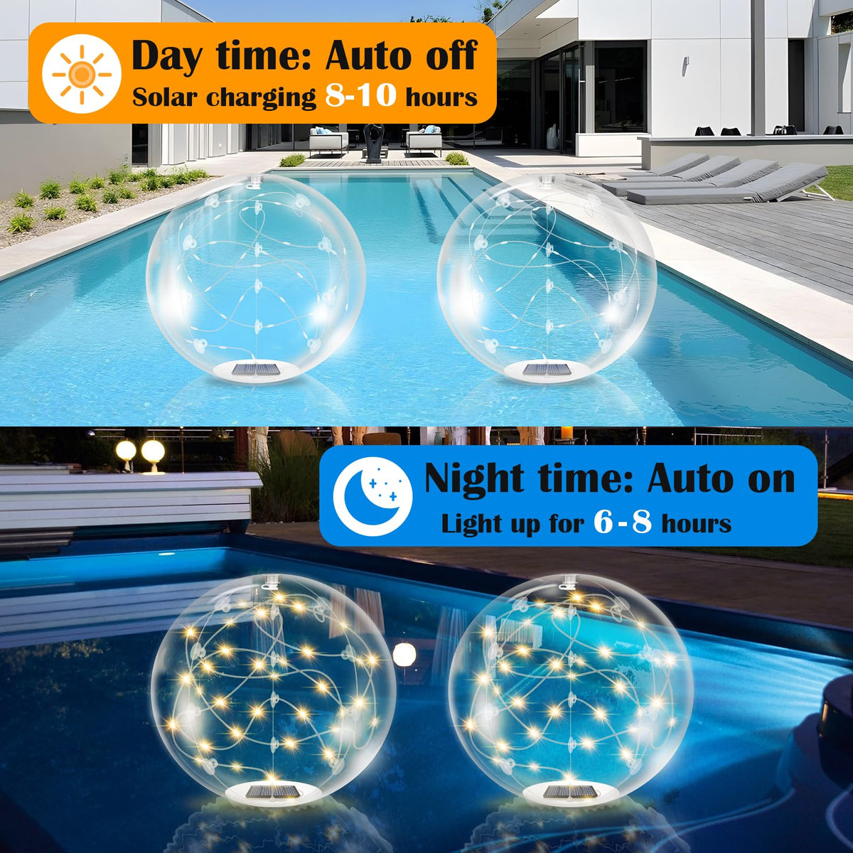 Floating Pool Lights Solar Powered (Warm White / 8 Pack)