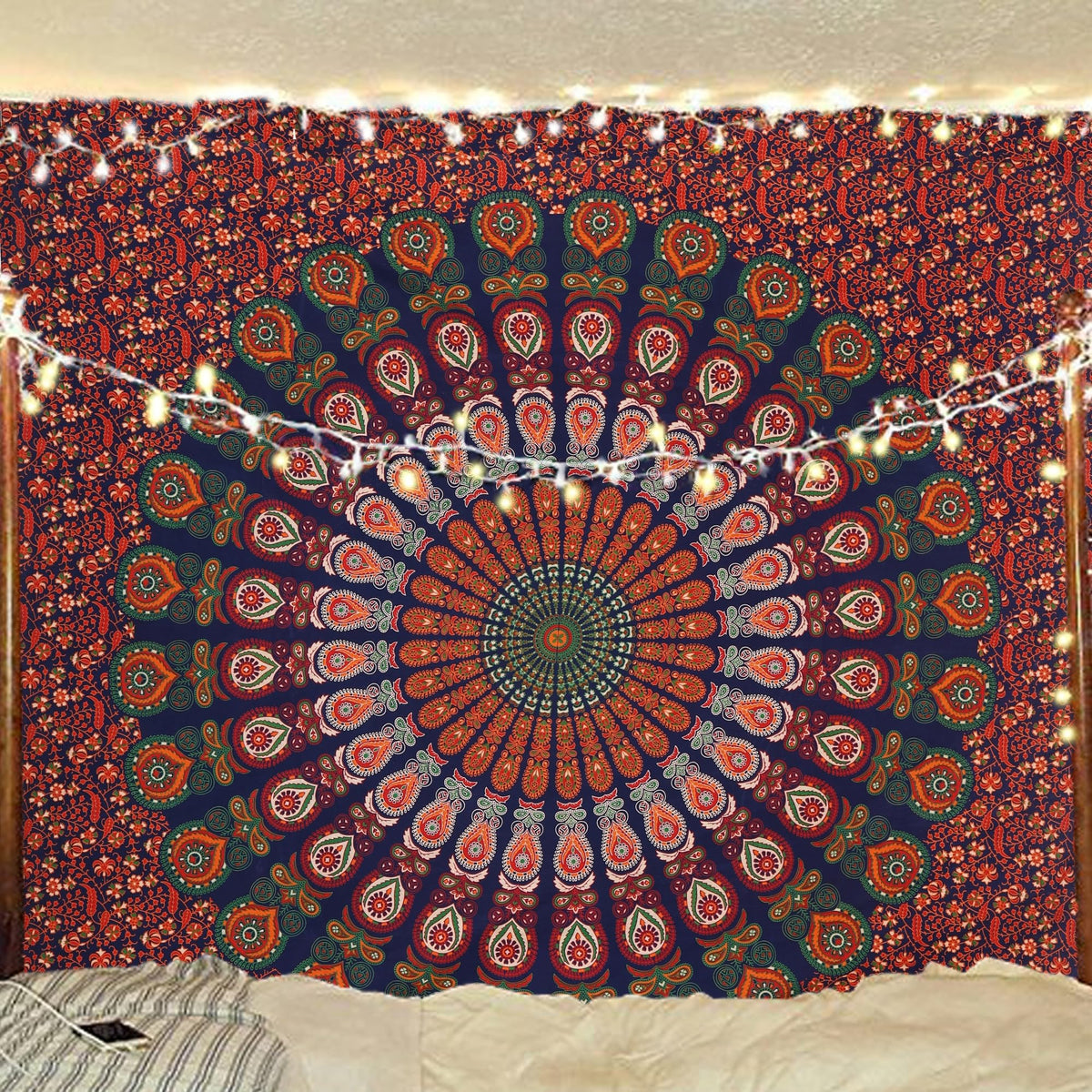 Cotton Golden (Golden Red Green / 104"L x 88"W)