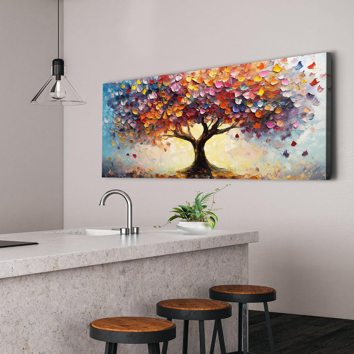 Colorful Tree Canvas Wall Art Abstract Graffiti Tree of Life Wall Decor Nature Picture for Living Room Home Bedroom Forest Landscape Painting Prints Farmhouse Modern Poster Artwork Decorations 24x48” (48"x24"x1 / TFL)