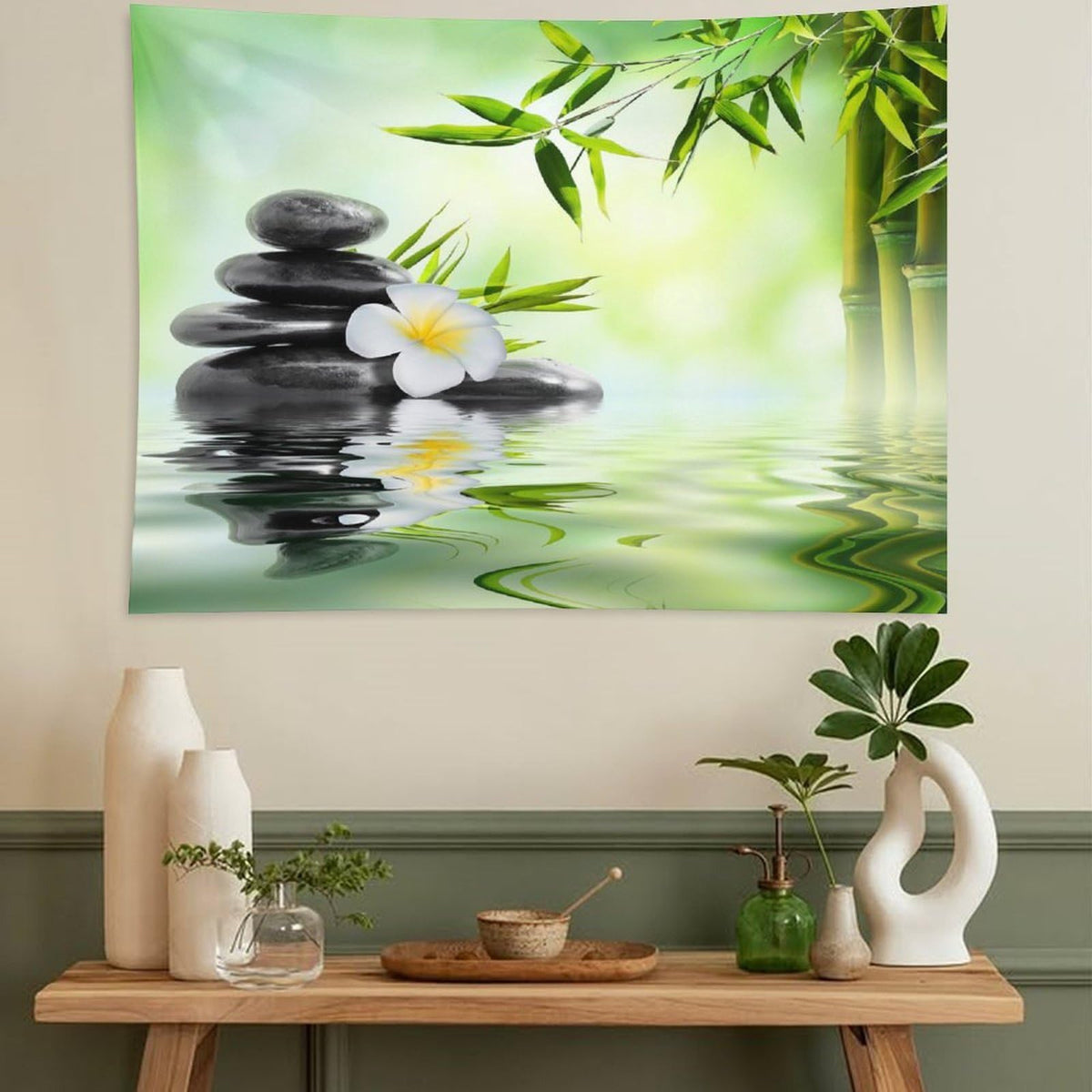 Spa Tapestry Wall Hanging Garden Frangipani Bamboo Japanese Relaxation Resting Tapestries Home Decor for Living Room Bedroom Farmhouse Kitchen Dorm 50"x60" (50"L x 60"W / Zen-4)