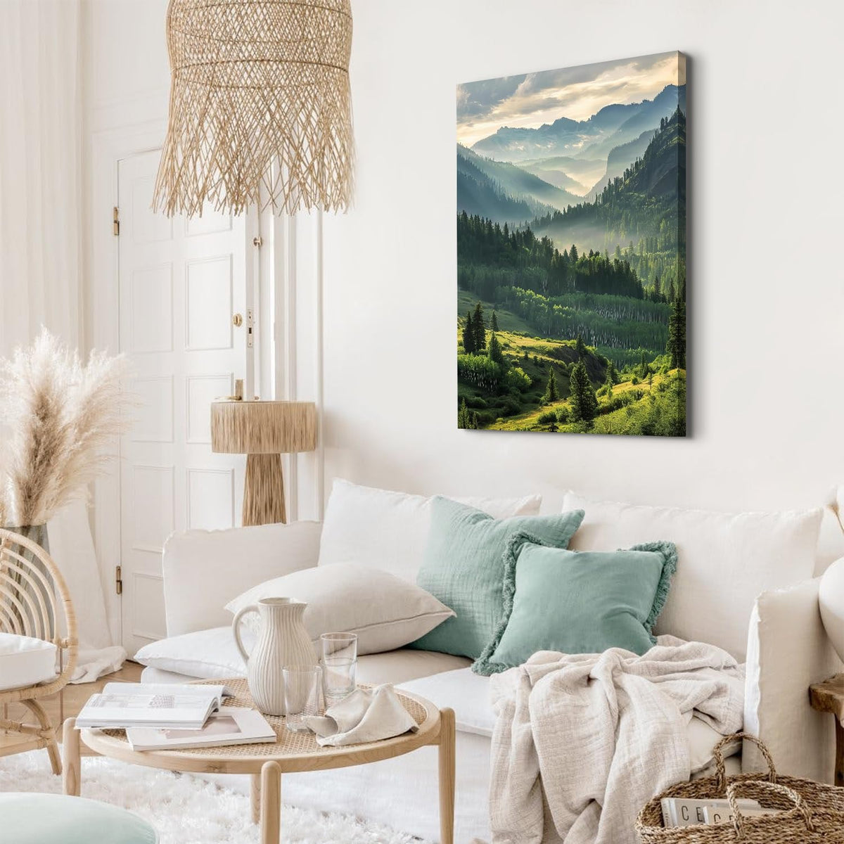 Misty Forest Wall Art Bedroom Decor Forest Mountain Canvas Pictures for Living Room Nature Landscape Prints Paintings Green Woodland Poster Aesthetic Mountains Canvas Artwork for Home Decorations 24x36" (36"L x 24"W / Misty Mountain)