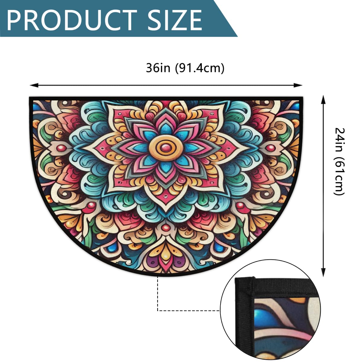 Mandala FlowersHalf Round Rug Half Moon Door Mat Half Circle Rugs (B-color 6)