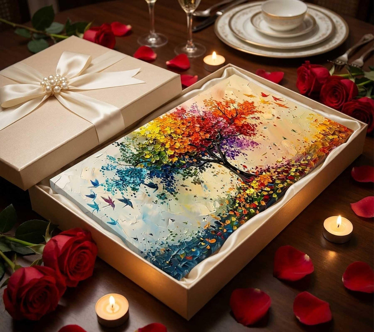 Large Colorful Tree of Life Canvas Wall Art (Colorful Tree / 32"L x 16"W)
