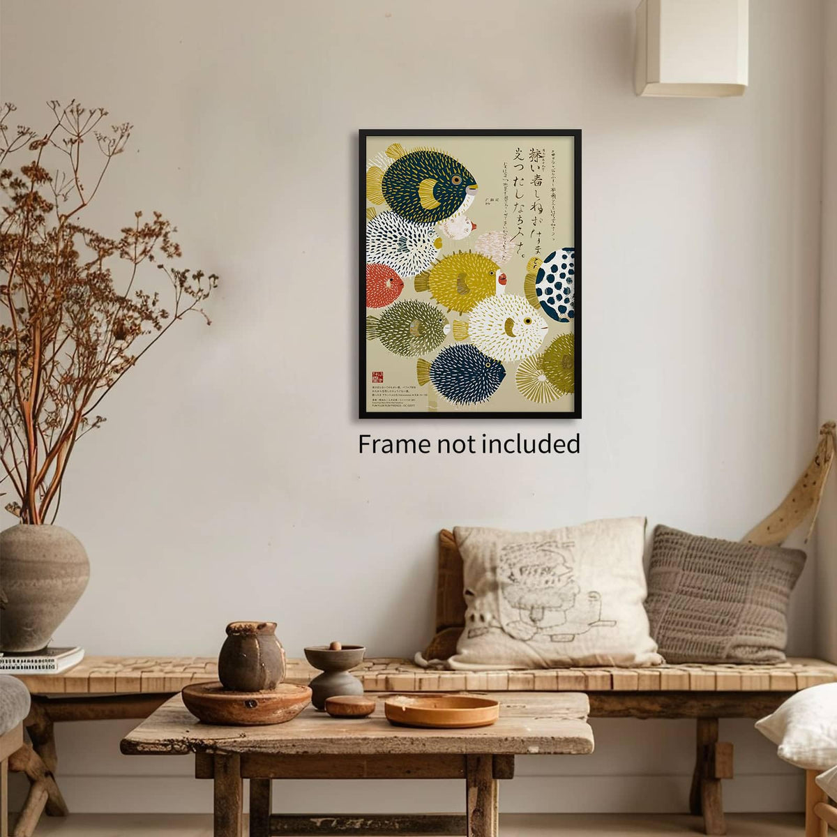 Vintage Japanese Canvas Wall Art Puffer Fish Prints Posters Colorful Fish Pictures Painting Mid Century Modern Artwork Decor 11x14in Unframed for Minimal Coastal Home Bathroom Bedroom Living Room (Unframed / Japanese Canvas / 14"L x 11"W)