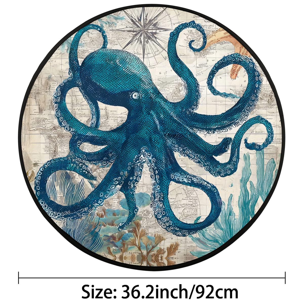 3 Ft Octopus Sea Round Rug Circle Area Rugs Circular Door Mat for Indoor (A:a-6 / 3'3" (Round))