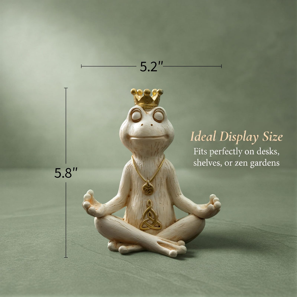 Meditating Zen Frog Statue Decor with Bonus Om Necklace (White)