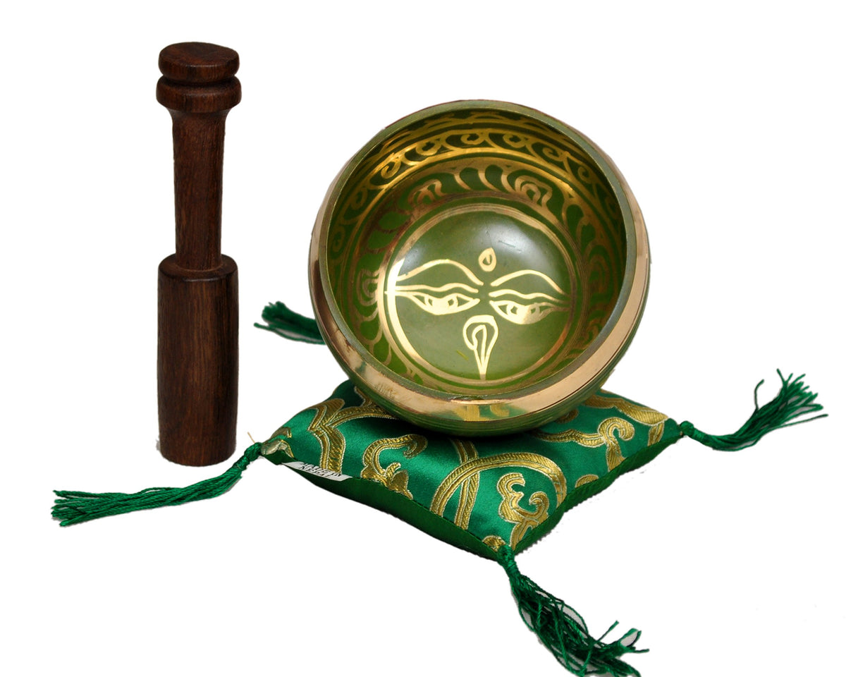 Tibetan Singing Bowl Set By Dharma Store (Green)