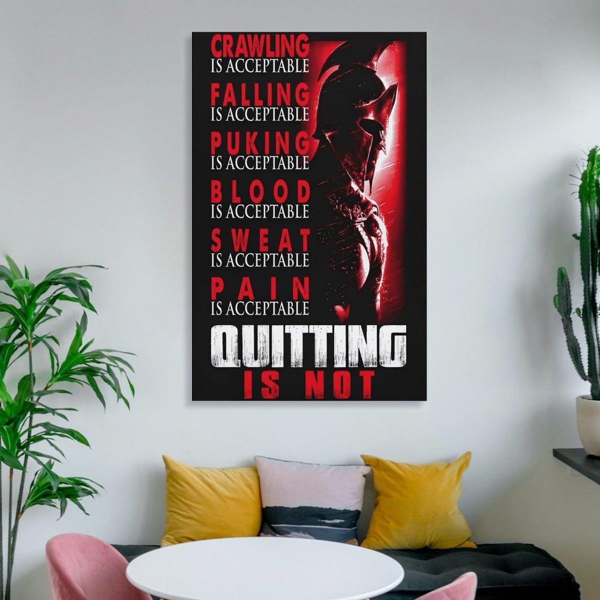 Spartan Quitting Is Not Motivational Gym Fitness Warrior Helmet Canvas Printing Wall Art Prints Wall Decor Posters Red Black Stoic Home Gym Bedroom Office Training Inspiration 16x24inch (style-19 / 16x24inch(40x60cm) Unframe)