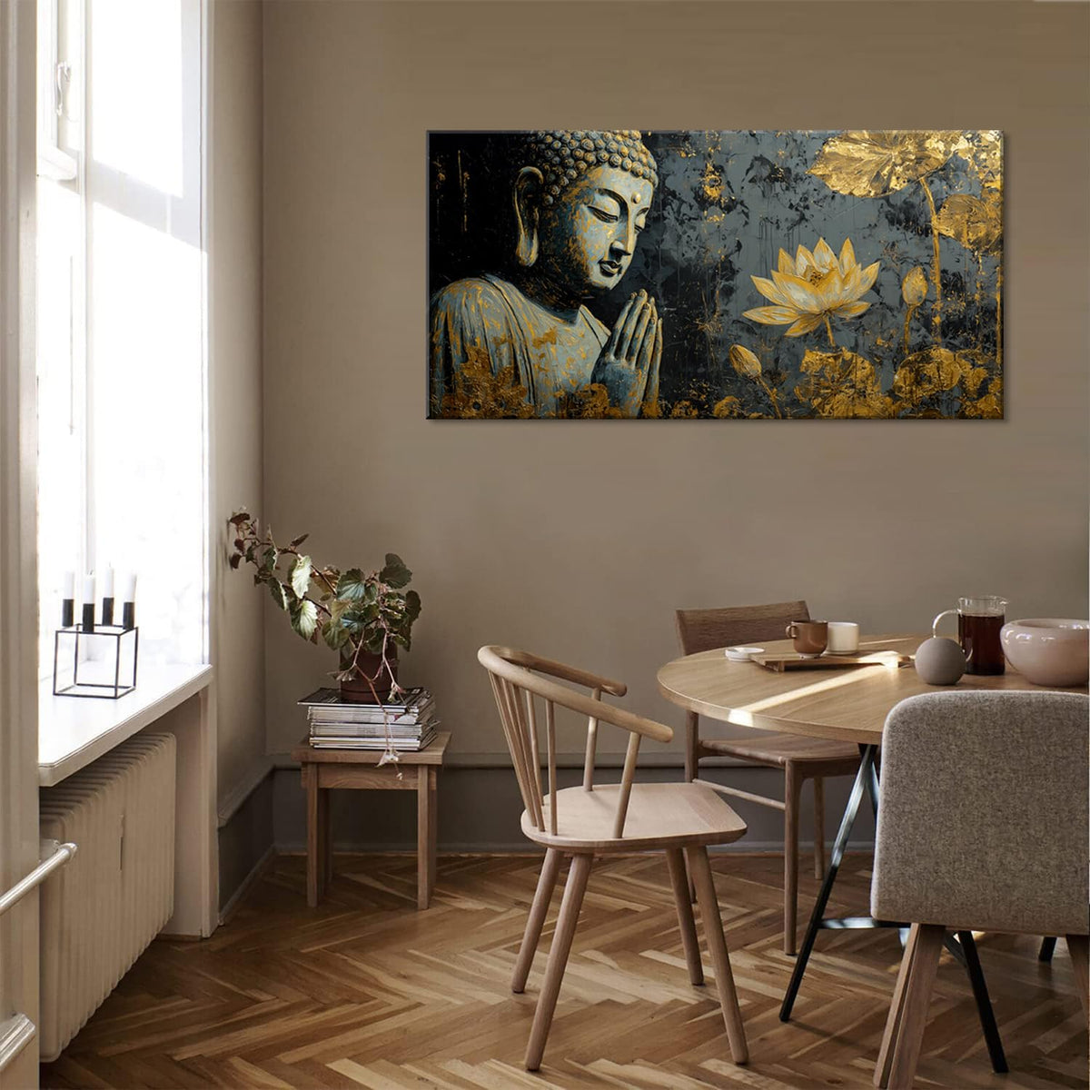 Teal Buddha Statue Wall Art for Living Room Office Contemporary Religious Buddha Painting Prints Mysterious Canvas Artwork Dining Bedroom Decor Extra Large (Contemporary / Teal Gold Buddha Statue Wall Art / 58L" x 28W")