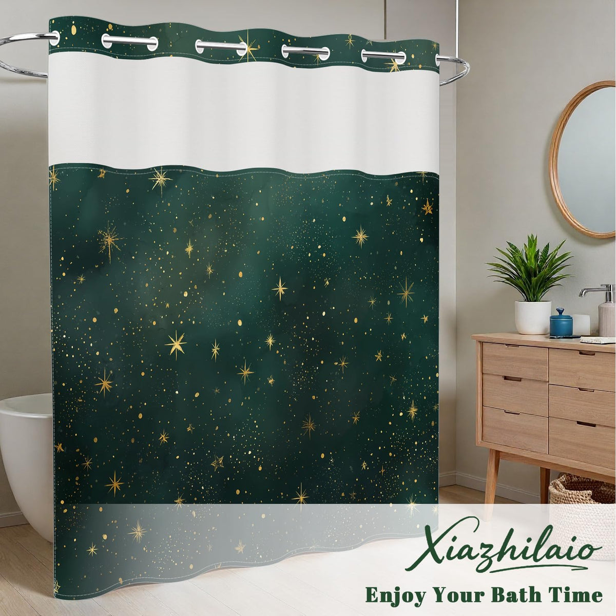 Celestial Galaxy Shower Curtain with Snap in Liner (Starry Sky)