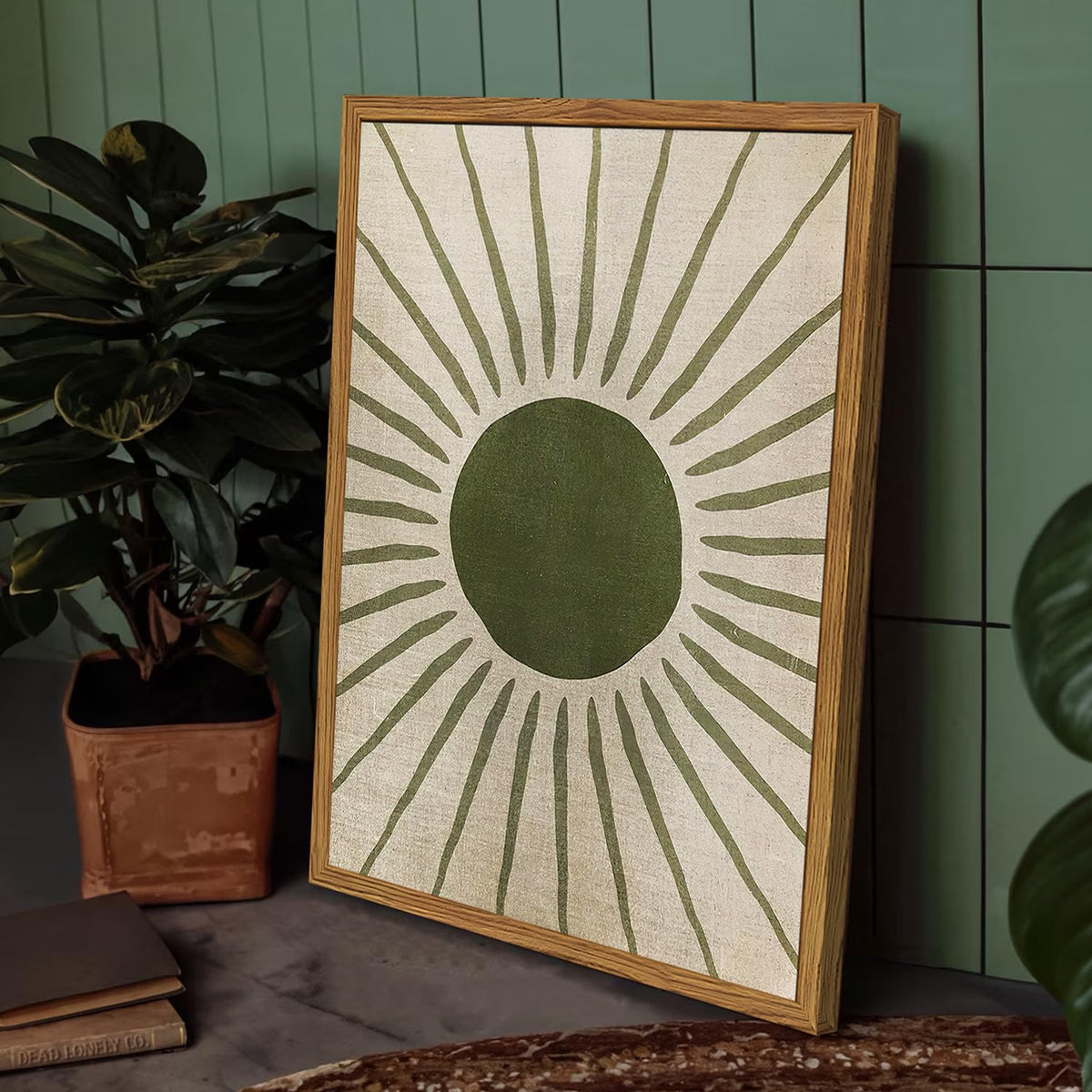 Framed Boho Sun and Moon Canvas Wall Art Set of 2 (Green / 24"L x 16"W)
