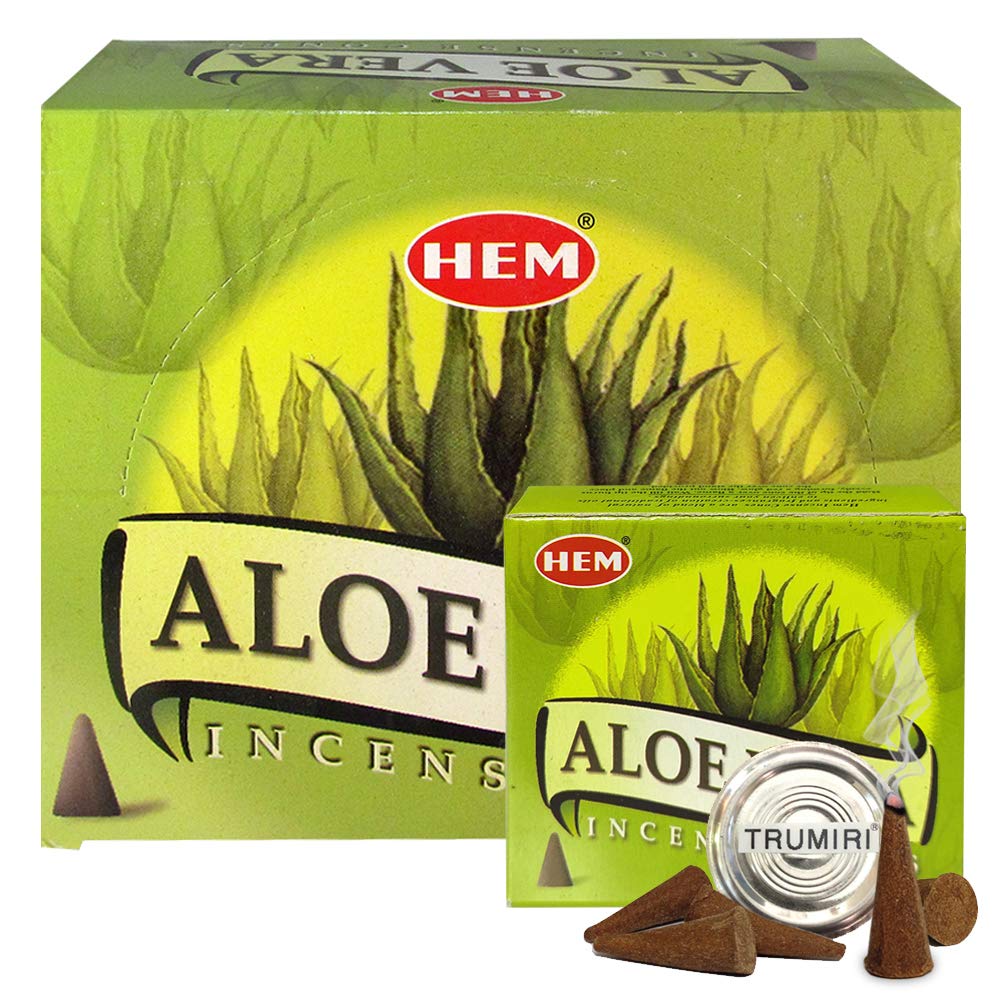 Aloe Vera Incense Cones and Cone Incense Burner Bundle Insence Insense Hem Incense (Aloe Vera)