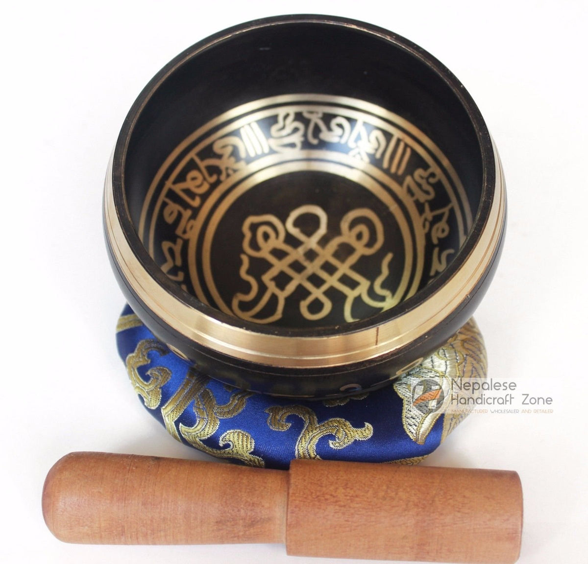 Color Singing Bowl Set with free stick and cushion by Nepalese Handicraft Zone (Black Style 2)