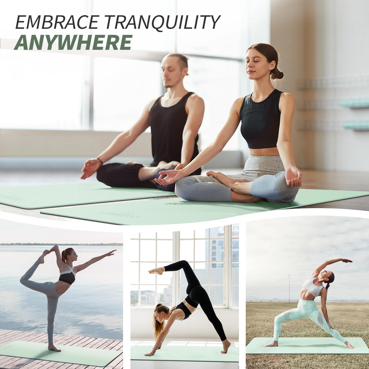 TPE Yoga Mat Non (Mint Green+Gray / 72*24*0.31 inch)