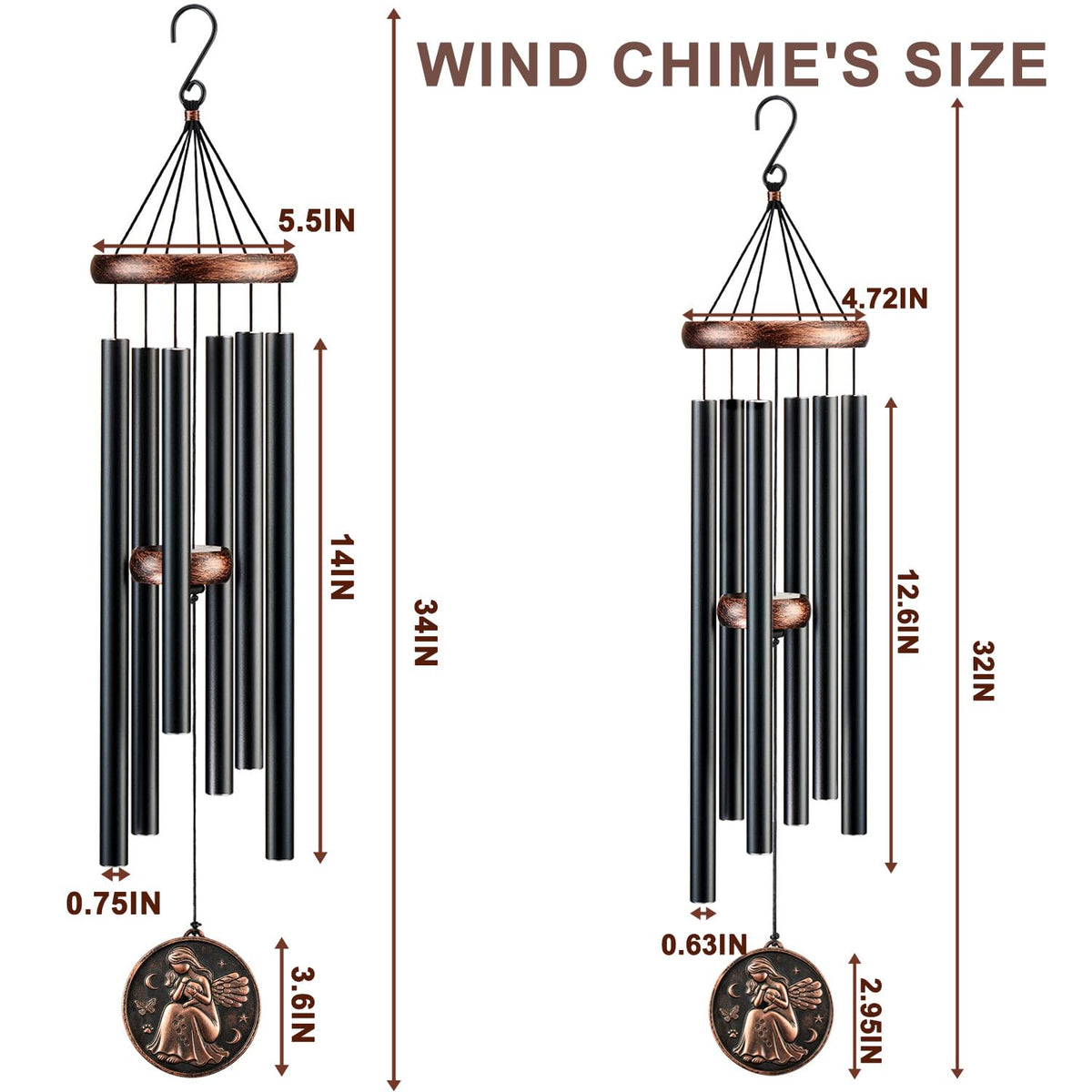 34" Pet Memorial Wind Chimes (34" Angel)