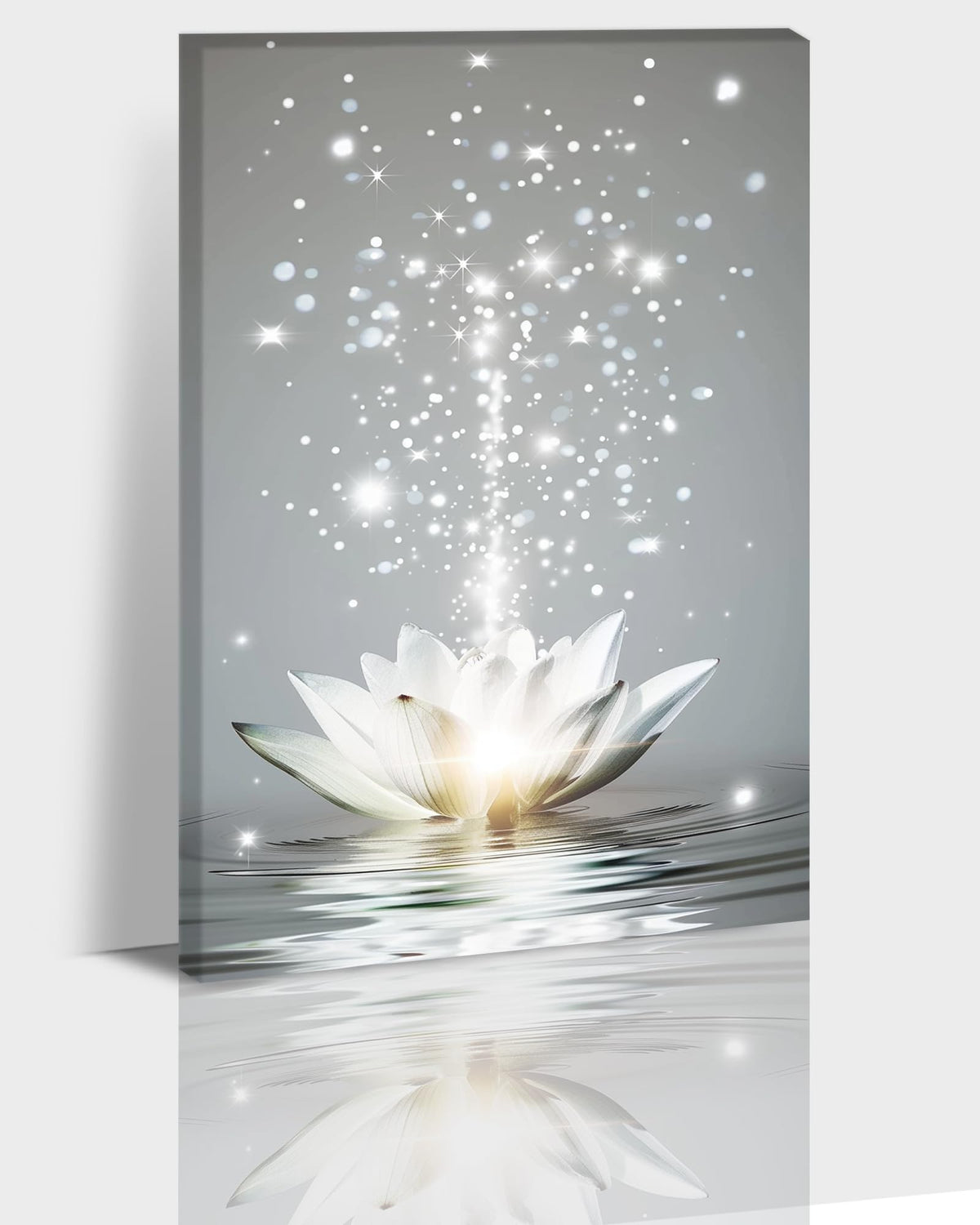 Zen Wall Art White Lotus Flower Canvas Art Print for Spa Bathroom Decor (Zen Stones Canvas Frame-04 / 40"L x 28"W)