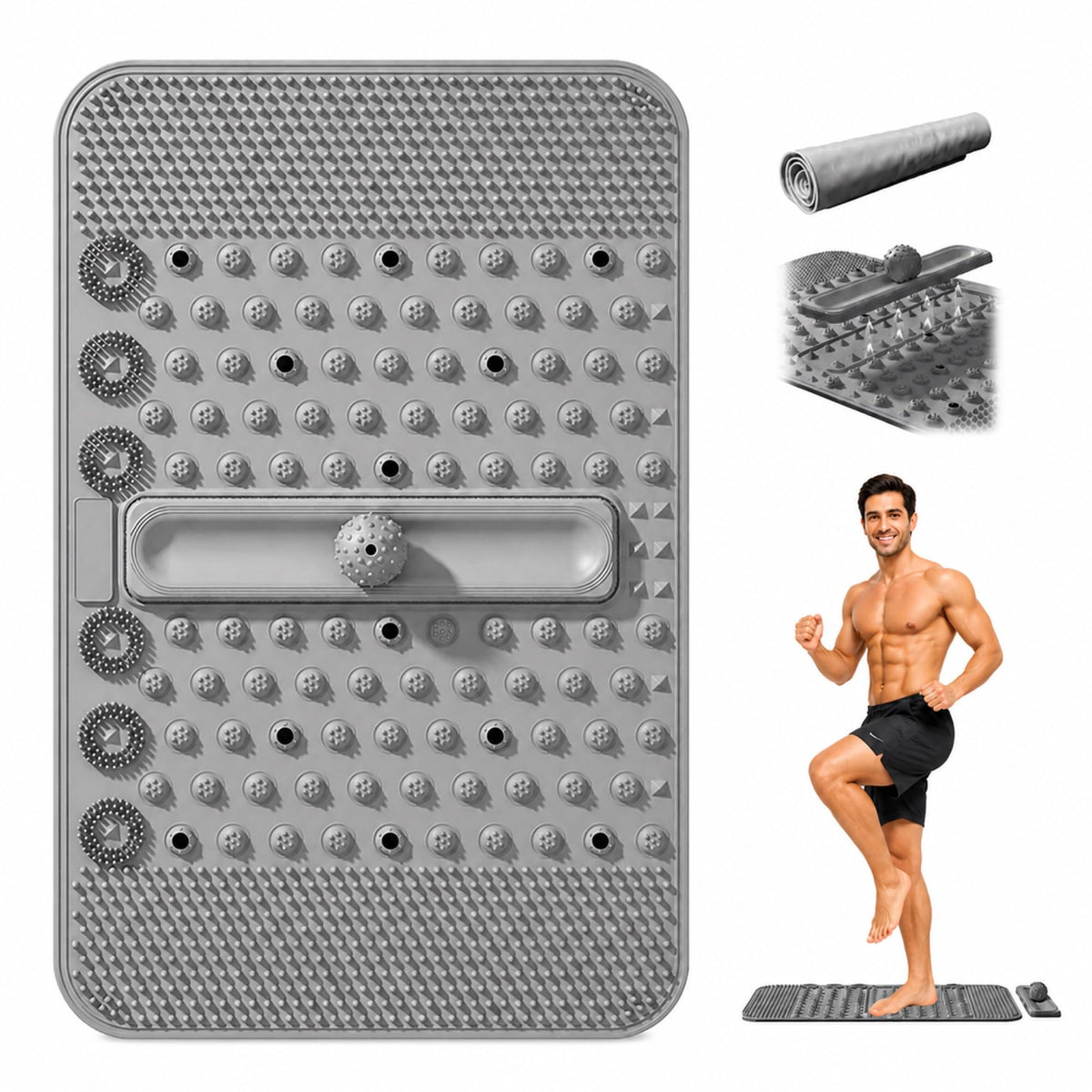 Soft TPR Extra Large Acupressure Foot Massage Mat With Removable Ball (Gray)