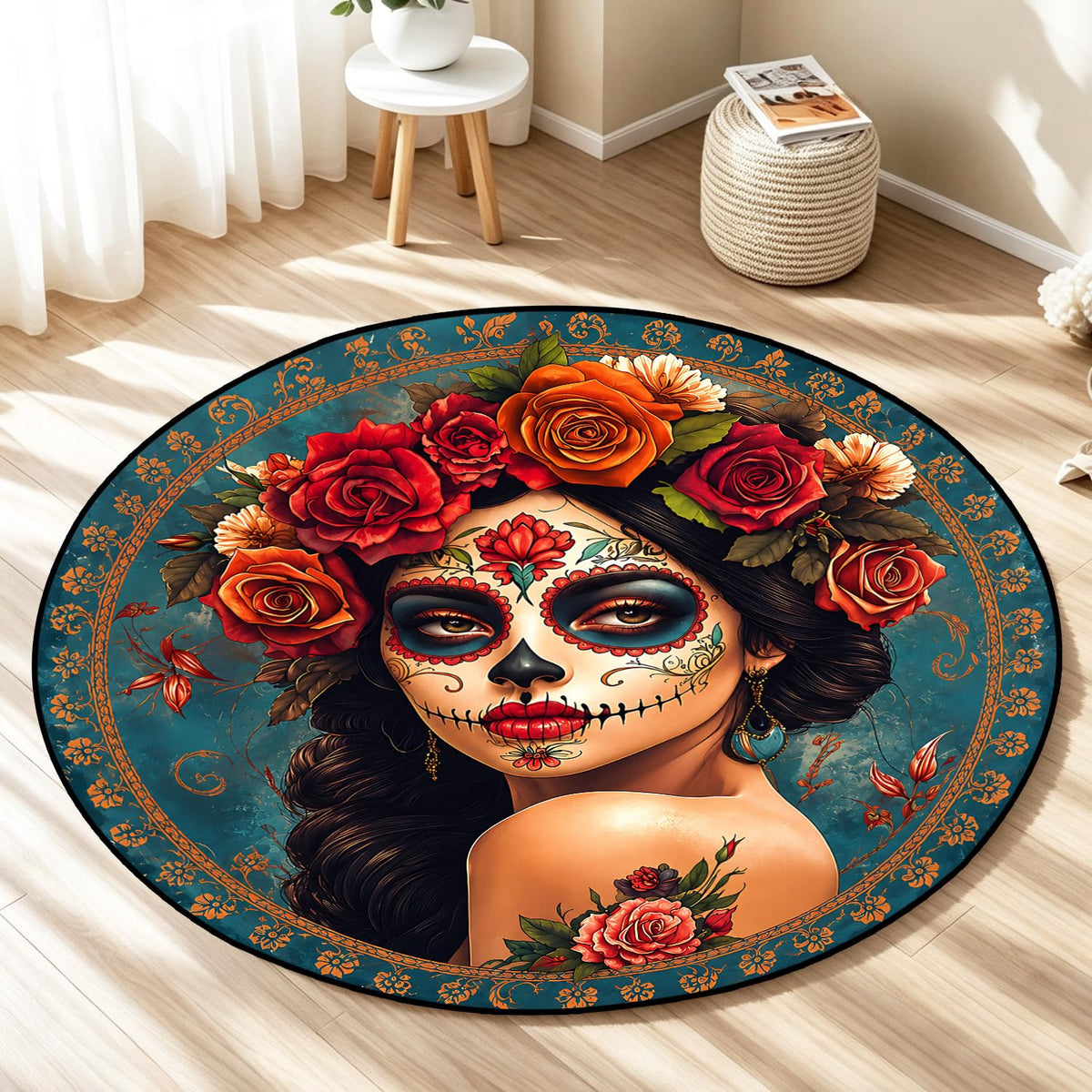 Sugar Skull Circle Rug (#49 / 4ft (Round))