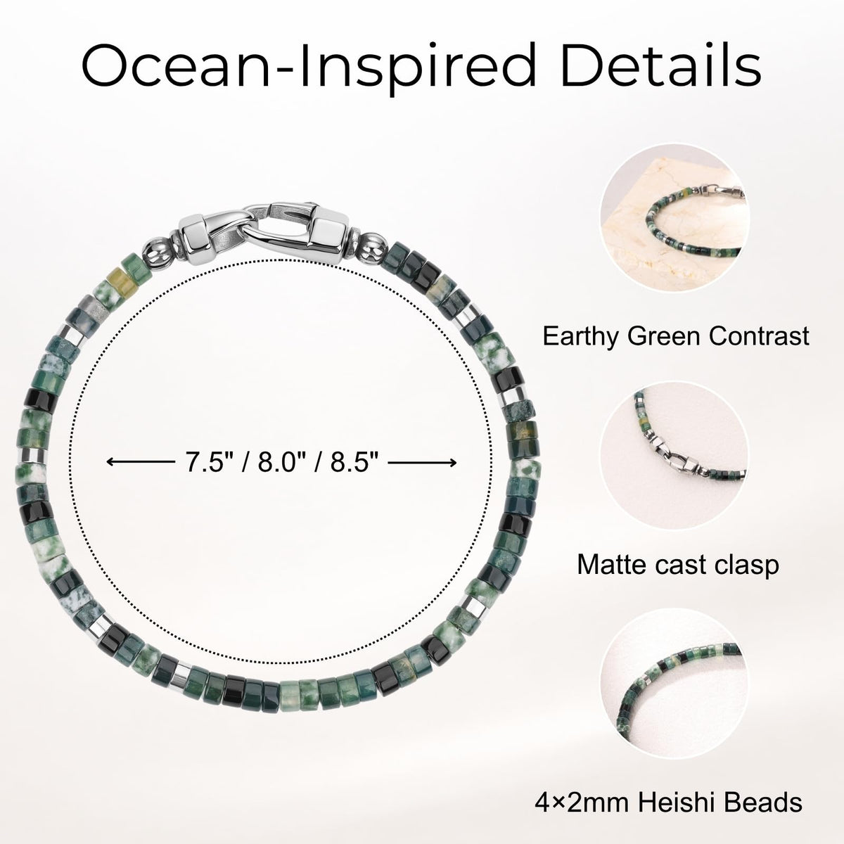 Men's Beaded Bracelet (Moss Agate / 8")