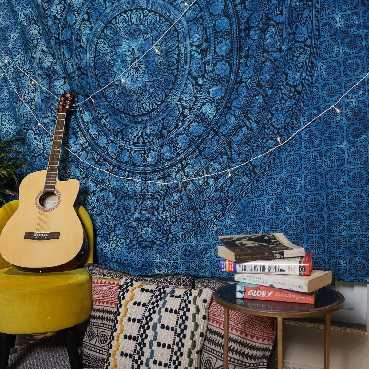 Cotton Mandala Tapestry (Blue / 30"L x 40"W)