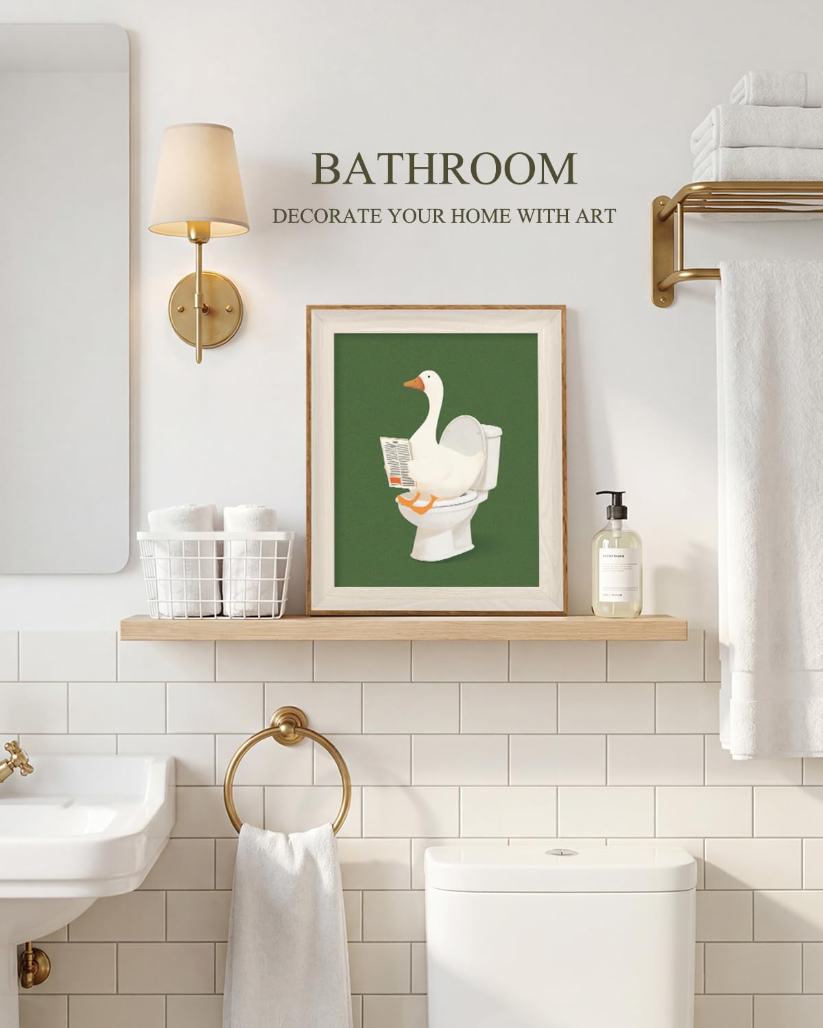 Framed Canvas Wall Art (Toilet Big White Goose / 12"L x 10"W)