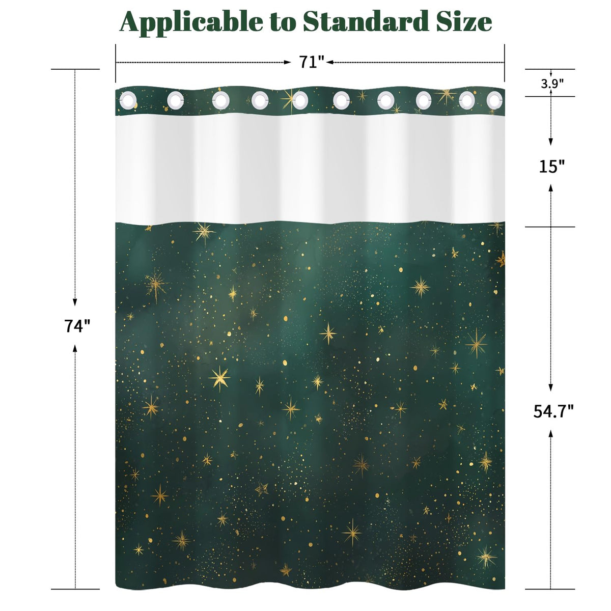 Celestial Galaxy Shower Curtain with Snap in Liner (Starry Sky)