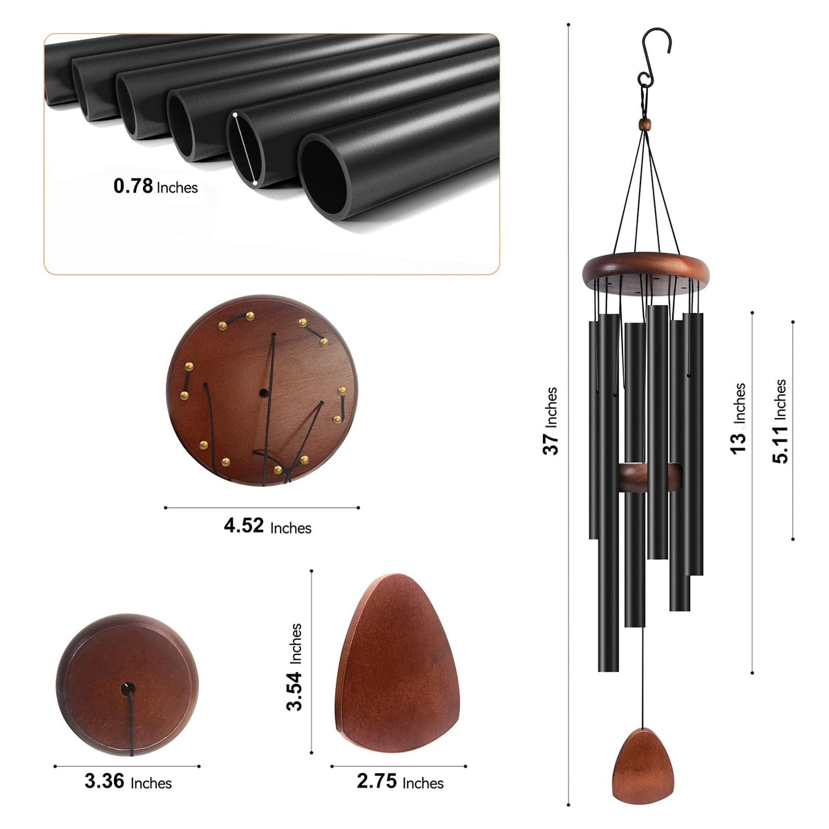 2PCS 37" Black Windchimes Outdoors (Pure Black)