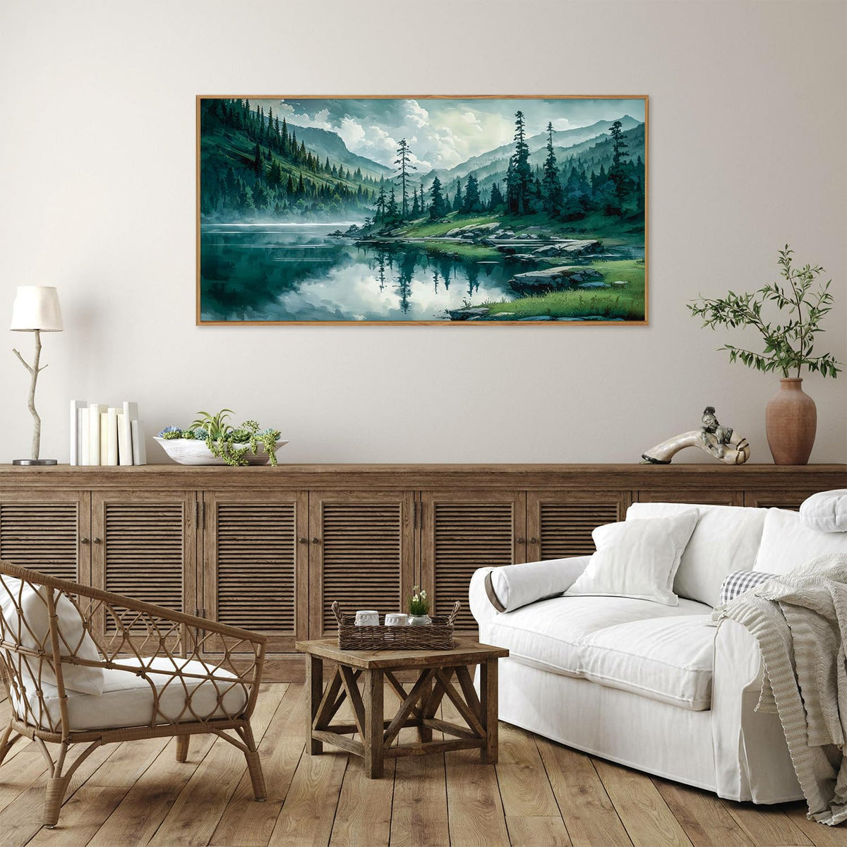 Large Nature Forest Framed Canvas Wall Art (Mountain Forest / 40"L x 20"W)