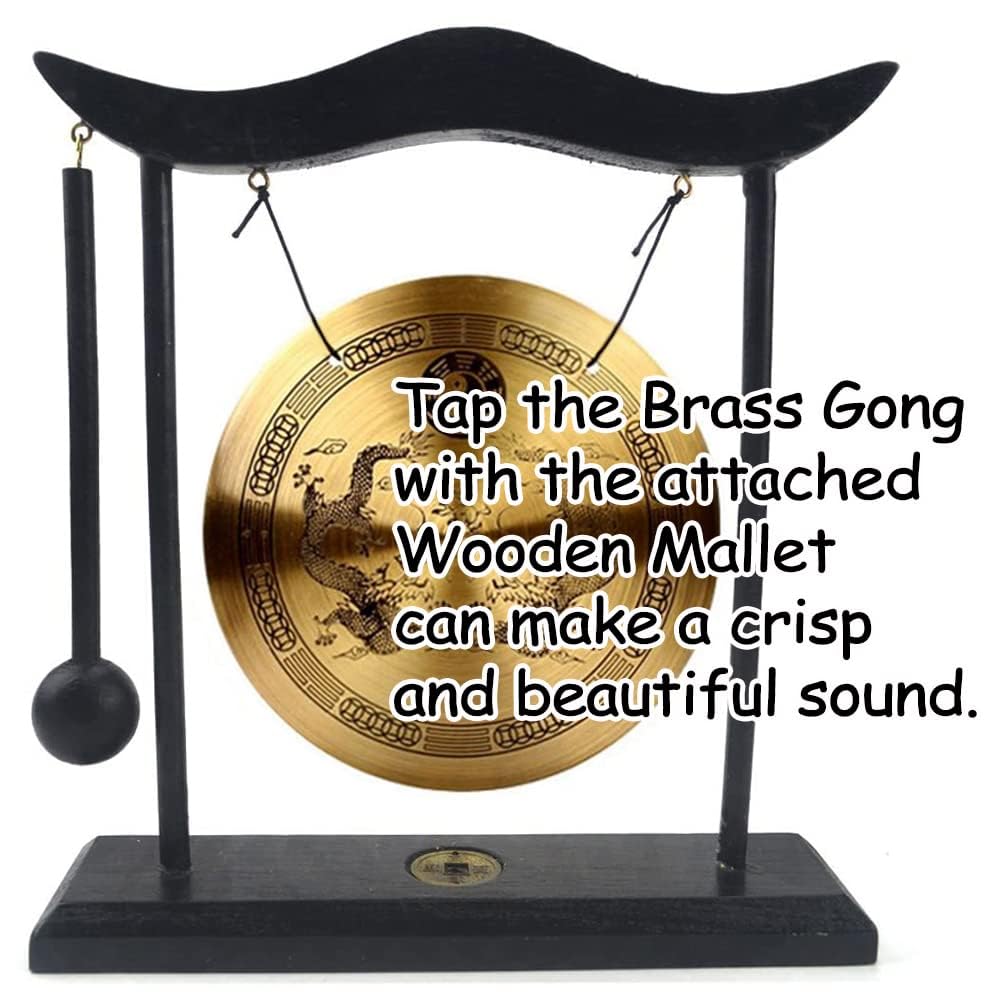 Brass Desktop Gong Double Dragon Pattern Ornament (Brass)