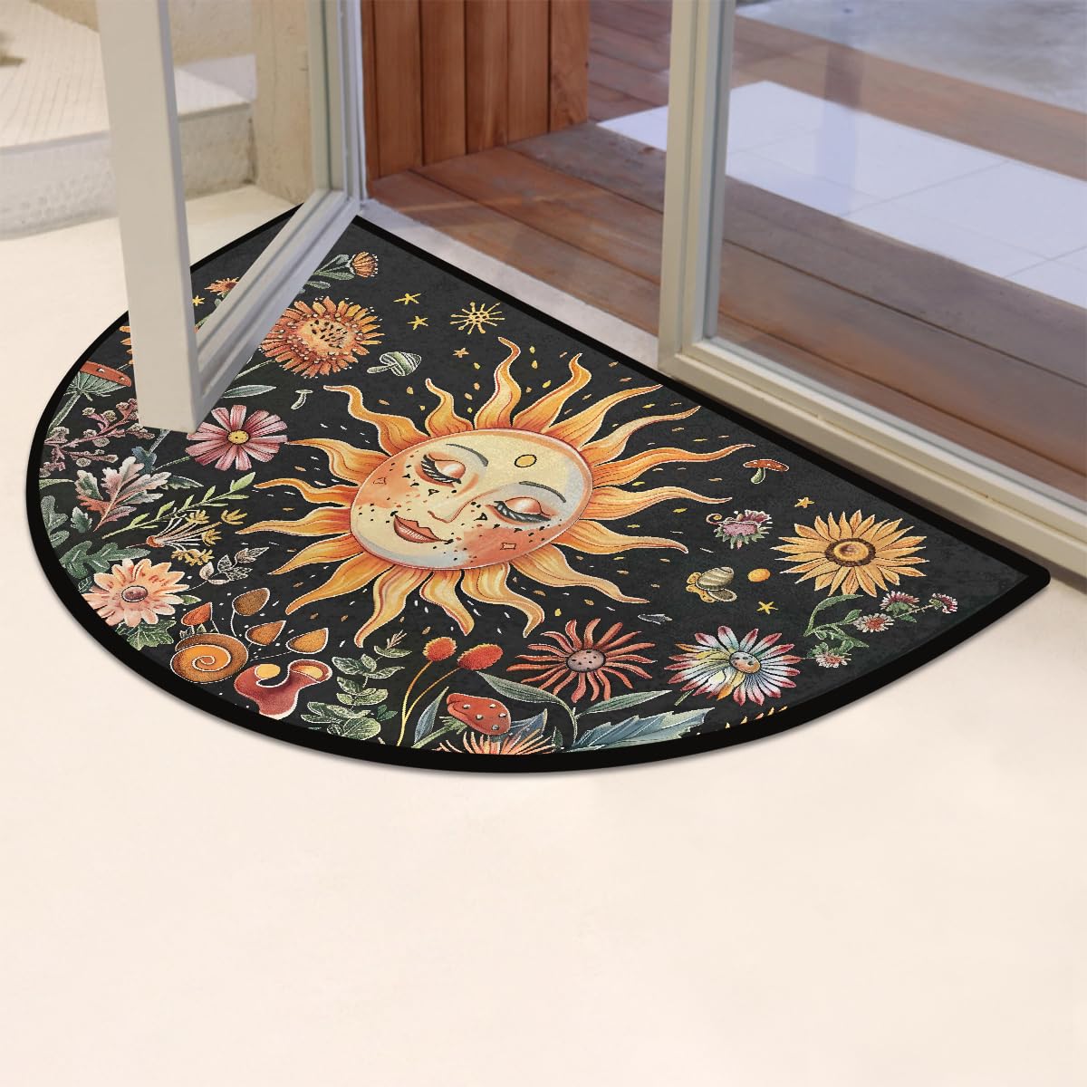 Sun Flowers Half Round Door Mat Non Slip Half Circle Rugs (A:a-color 2)