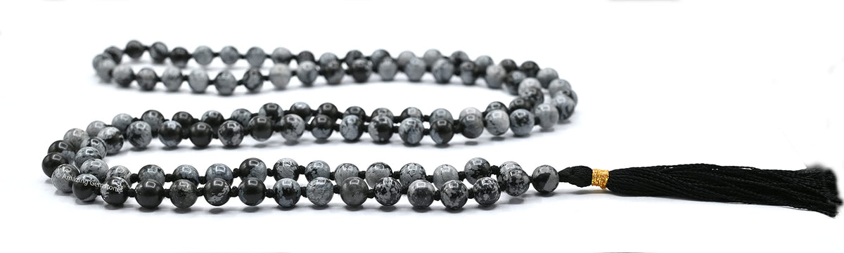 Snowflake Obsidian Buddhist Prayer Beads Japa Mala with 108 Meditation Beads (Hand Knotted / Snowflake Obsidian)