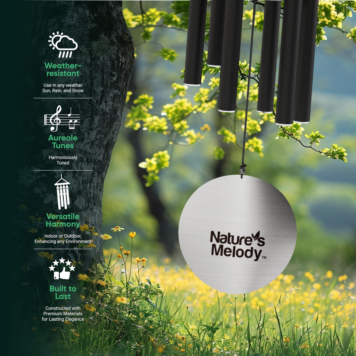Nature’s Melody Aureole Tunes Wind Chimes (42" / Black)