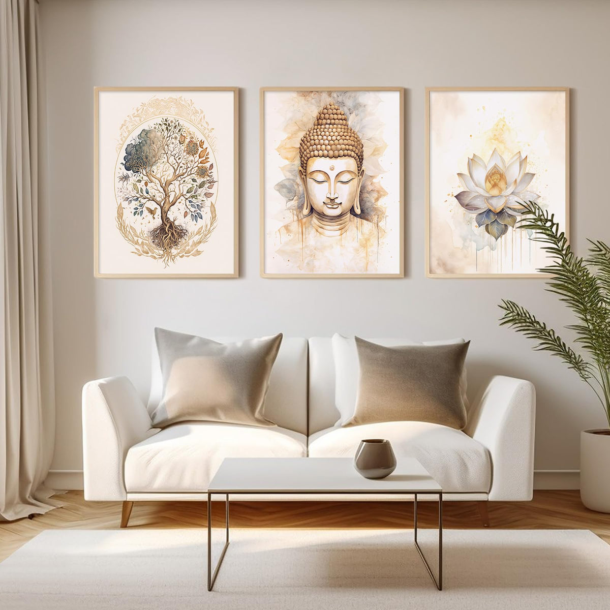 Zen Wall Art Decor Buddha Lotus Flower Artwork Tree of Life Canvas Painting Yoga Meditation Studio Wall Art Mindfulness Spiritual Energy Poster for Living Room Bedroom 16x24x3 Inch Unframed (16x24 Inch Unframed / Buddha Flower Prints)
