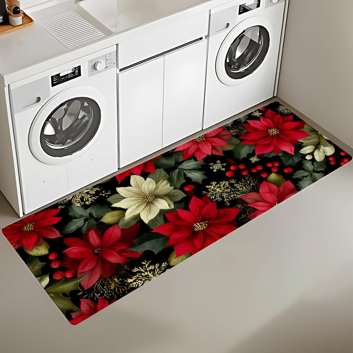 Poinsettia Laundry Room Rug 20x47 Inch (#14)