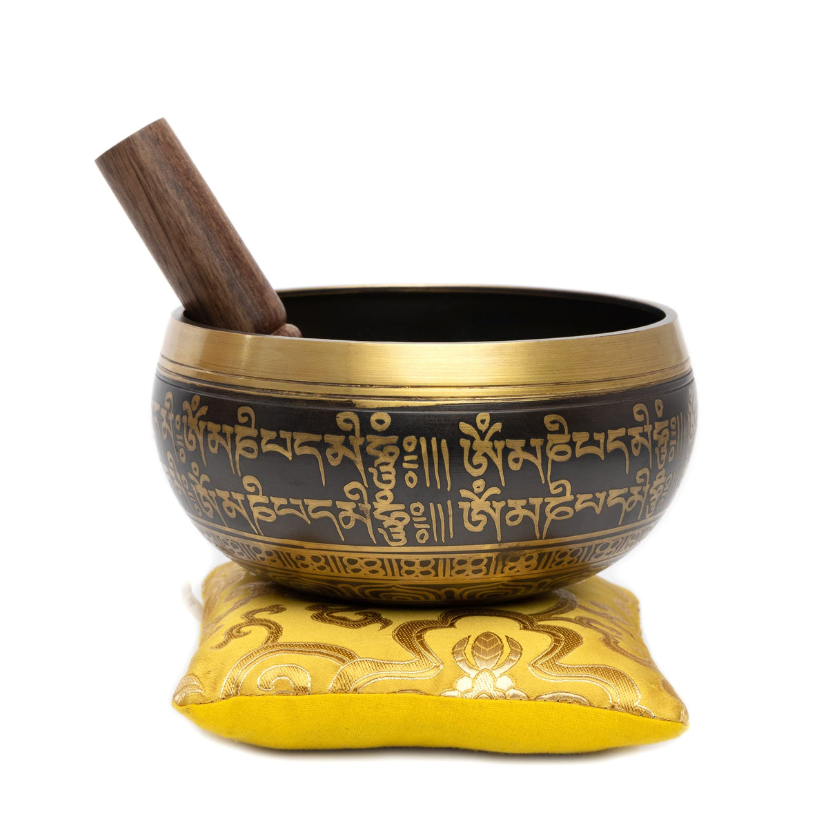 Tibetan Singing Bowl Set (Black / Golden / 4 Inches)