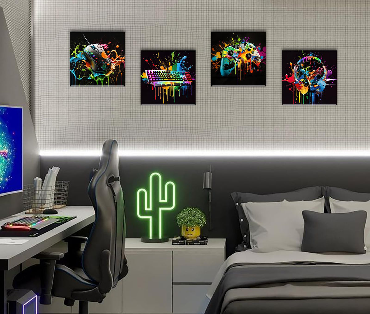 Gamer Room Decor for Boys Wall Art Canvas Print 12"X12"X4 Panels (12"L x 12"W / game)