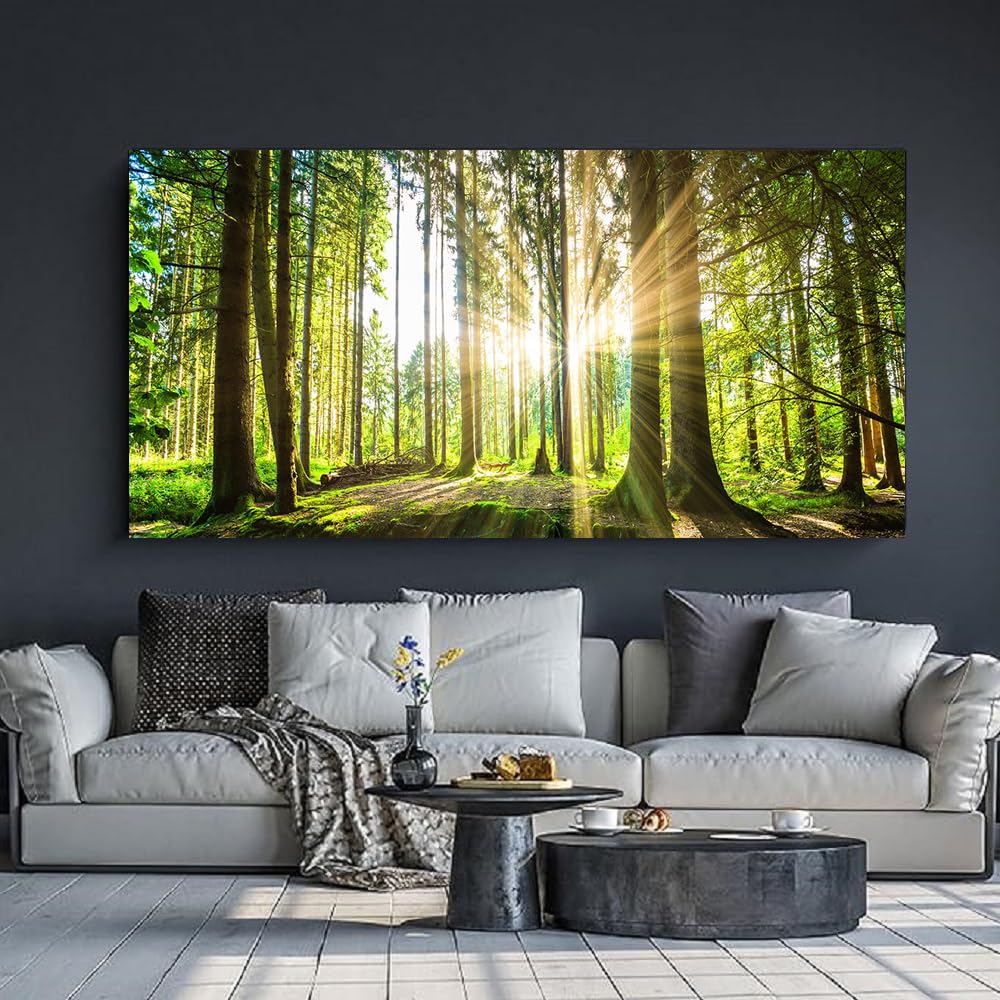 Landscape Tree Canvas Wall Art Décor Spring Forest Picture Painting Natural Sun Prints Art Green Room Decor Sunset Poster Living Room Wall Decor Bedroom Artwork for Walls Office Decorations (Blandscape / 40"L x 20"W)