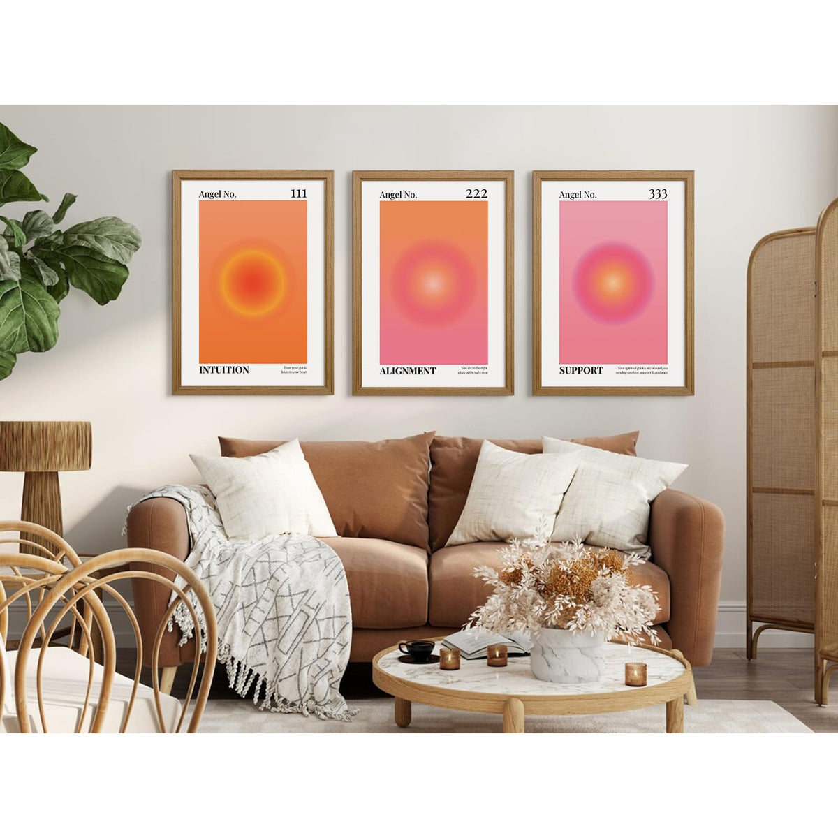 Colorful Angel Number Aura Poster Set of 3 Spiritual Posters Canvas Grainy Gradient Prints Trendy Preppy Wall Art Aesthetic Room Decor Affirmation Inspirational Quotes Wall Art 16x24 Inch Framed (Framed / Colorful 123 Art - A / 24"L x 16"W)