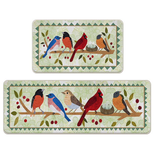 Spring Birds Green Kitchen Rugs Set of 2 (Birds)