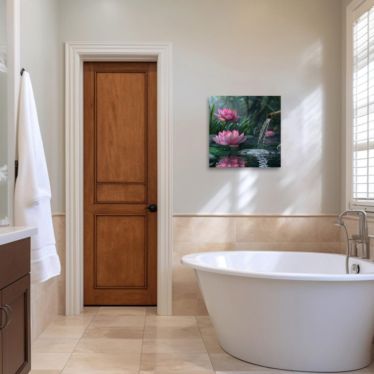 Zen Canvas Wall Art Lotus Flower Picture Prints Pink Water Lily Nature Spa Painting Spiritual Artwork for Meditation Room Decor Framed (Picture-2 / 20L" x 20W")