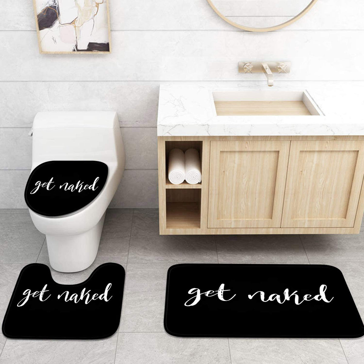 Bathroom Sets with Shower Curtain and Rugs (Get Naked Black)