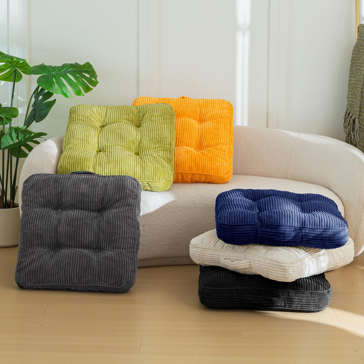 Floor Pillow Cushion for Adults (Square Black / 4" Thick(Pack of 2))