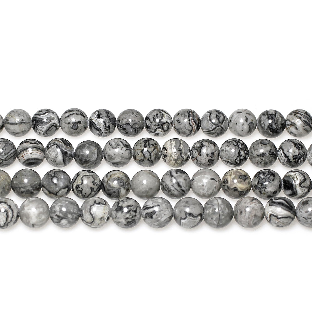 AAA Natural Map Stone Beads Gray Picasso Stone Beads for DIY Bracelet Making 15" (Gray Map Stone / 10mm)