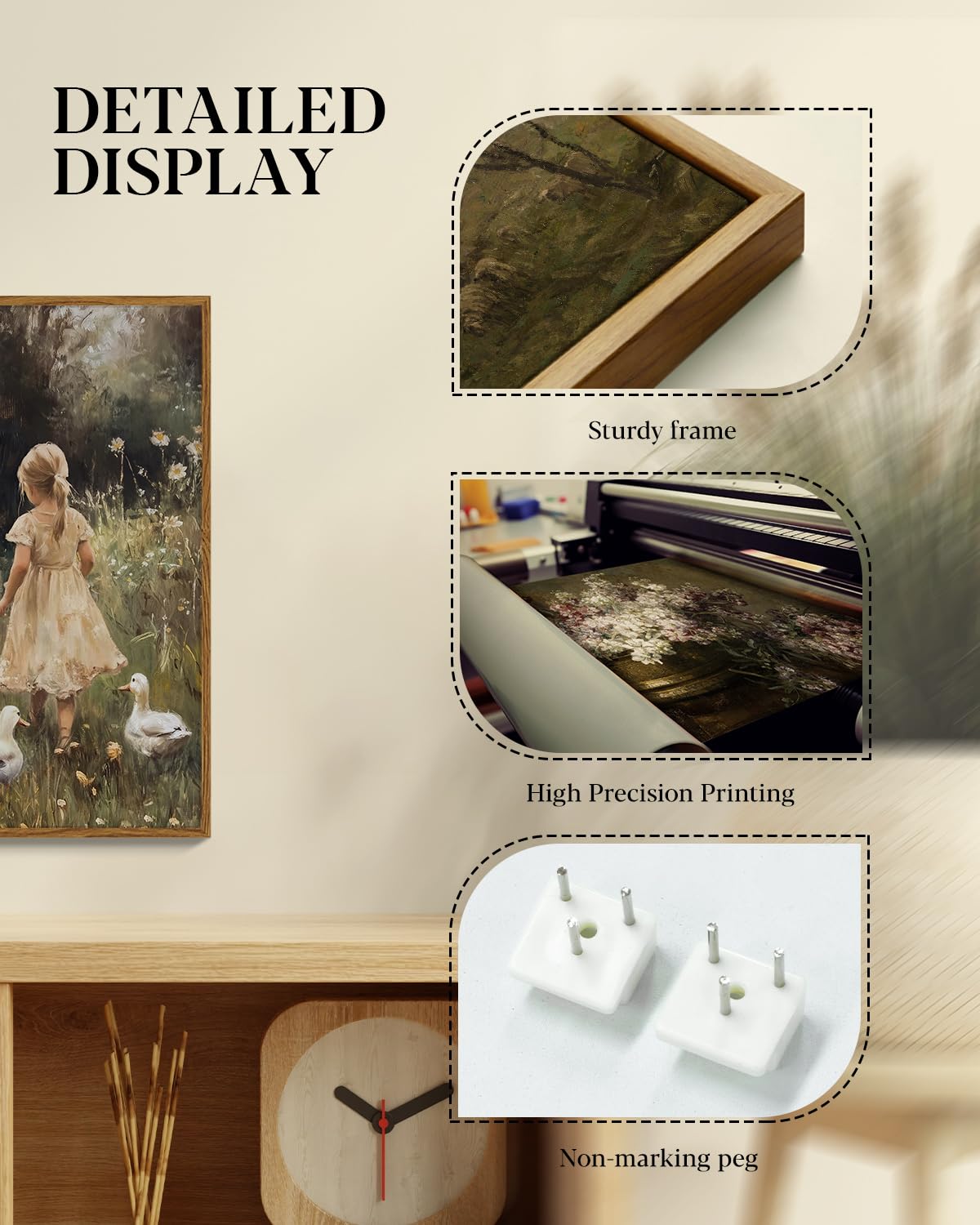 Vintage Spring Girl and Ducks Framed Canvas Wall Art (Girl / 16"L x 12"W)