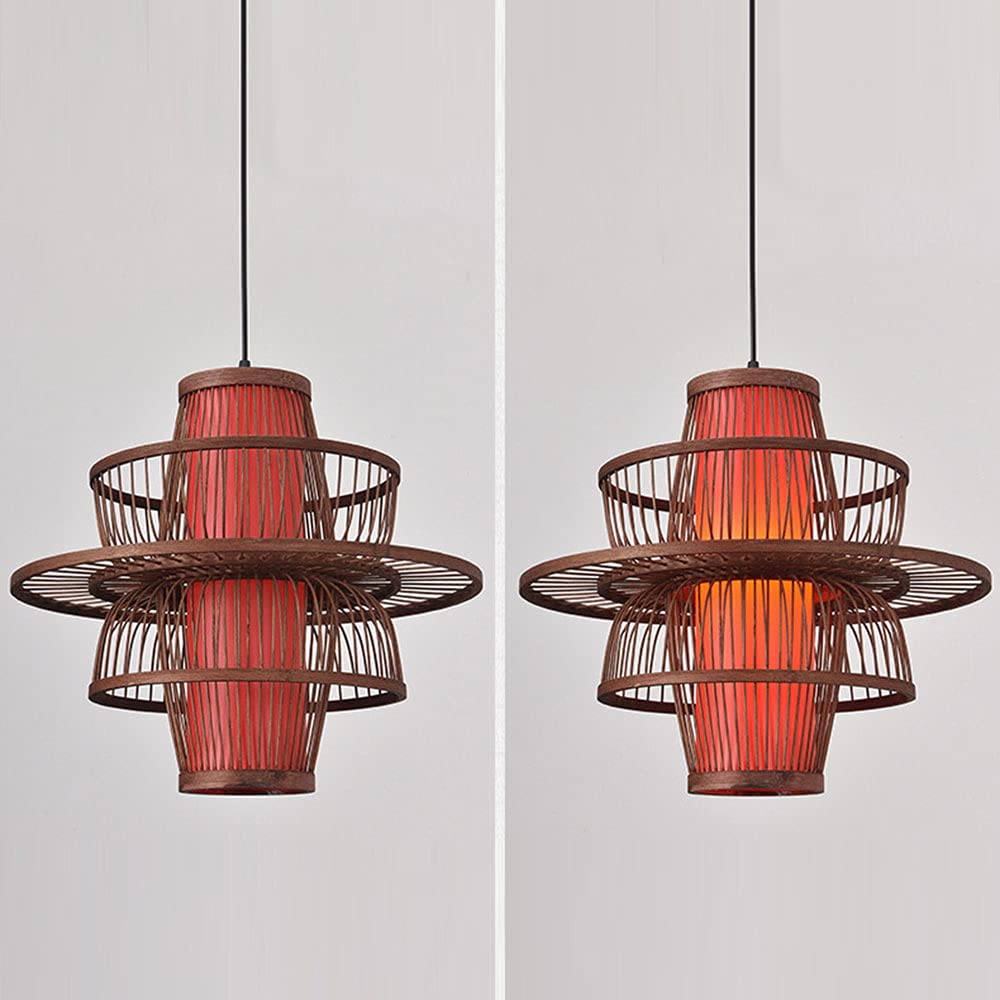 Red Tower Shape Chandelier Lamp Wooden Ceiling Pendant Light (50*45cm)
