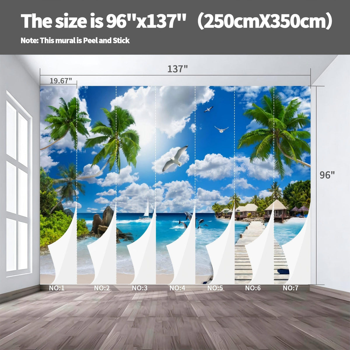 Peel Stick Wall Mural Wallpaper Ocean 137"x96" Decor A14 (A14 / 137" x 96")