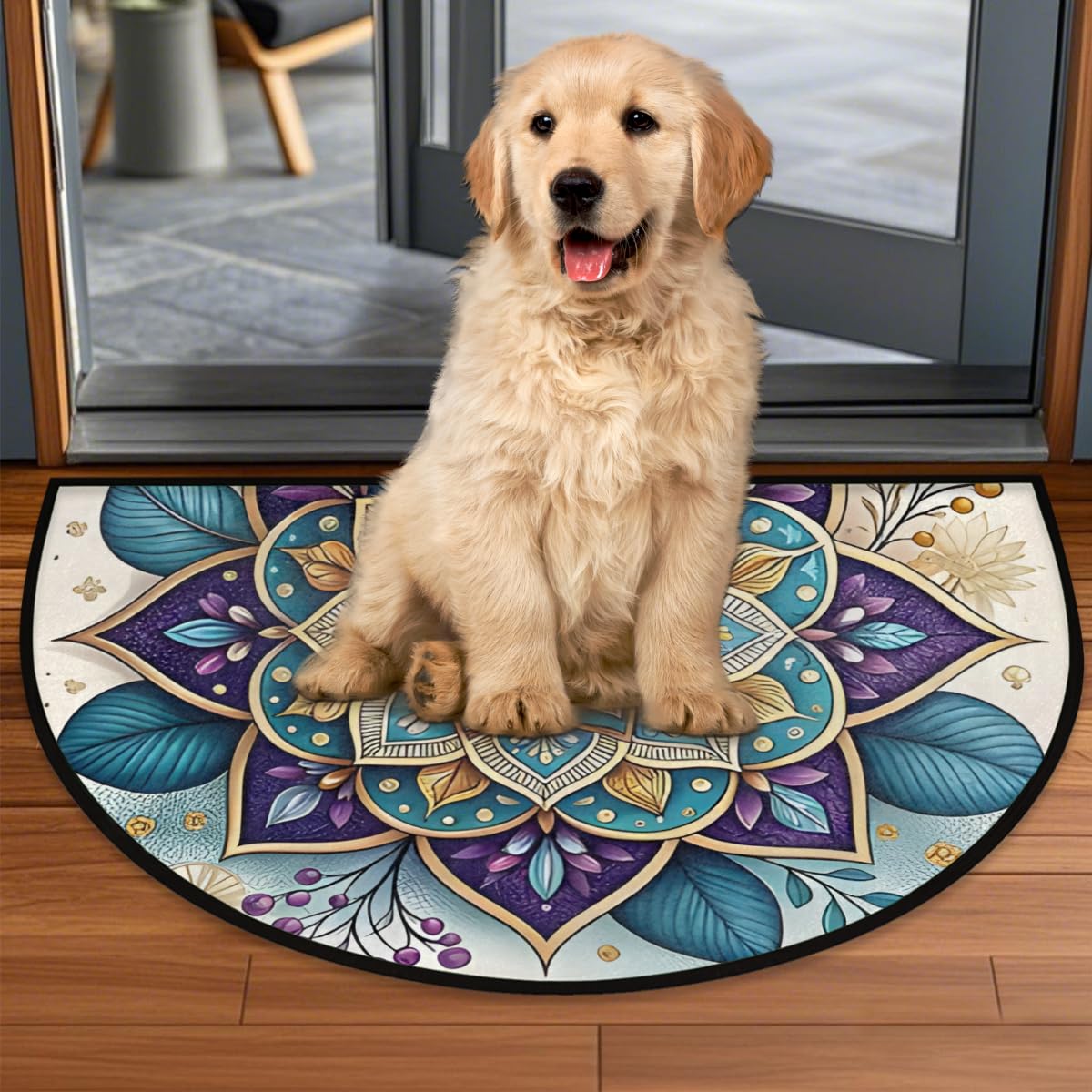 Mandala Purple Half Round Rug Half Moon Door Mat Half Circle Rugs (D:color 5)