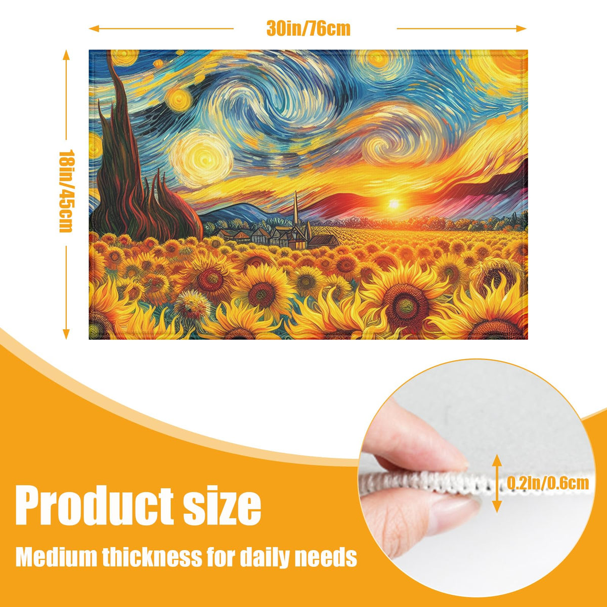 Sunflower Starry Night Bath Mat for Bathroom (Starry Night Sunflower)