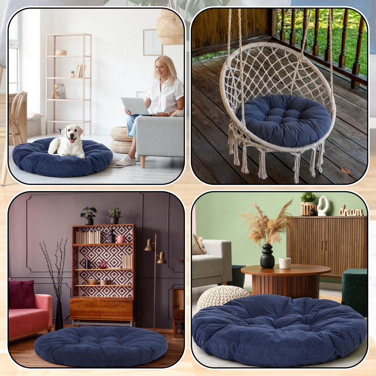 35in Extra Large Round Floor Pillow for Adults (Dark Blue / Classic)