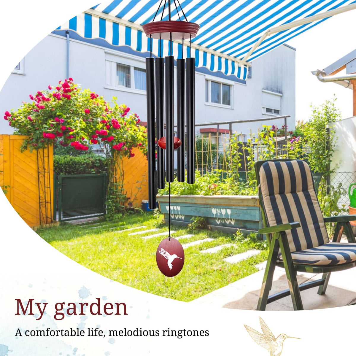 Hummingbird Wind Chimes for Outside (33" Red Hummingbird)